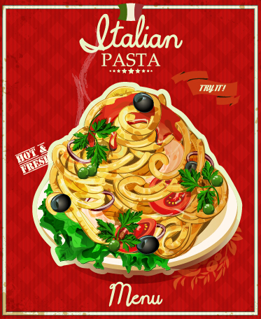 Retro italienische Pasta-Menü Deckel Vektor 05 Retro-Schriftart Pasta menu Italienisch cover   