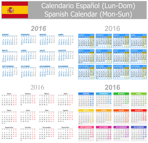 Spanisches Gitter-Kalender-Vektormaterial 02 Spanisch Kalender Gitter 2016   