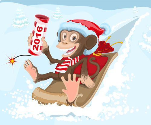 2016 Noël avec drôle singe vecteur 07 singe Noël drôle 2016   