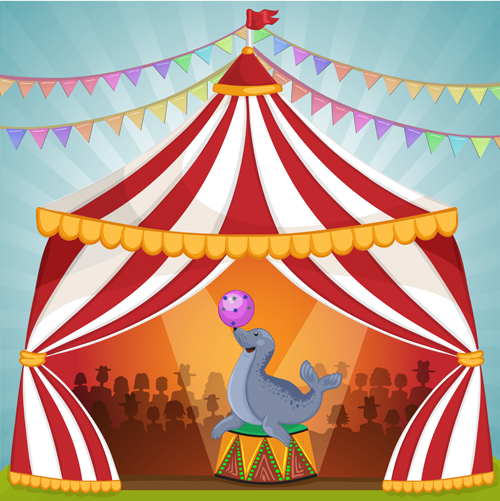 Dessin animé de tente de cirque et animaux de conception vecteur 01 tente cirque cartoon animaux   