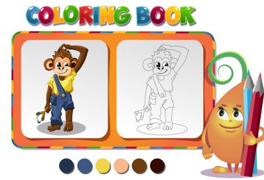 Coloriage livre singe garçon vecteur singe livre garçon coloriage   