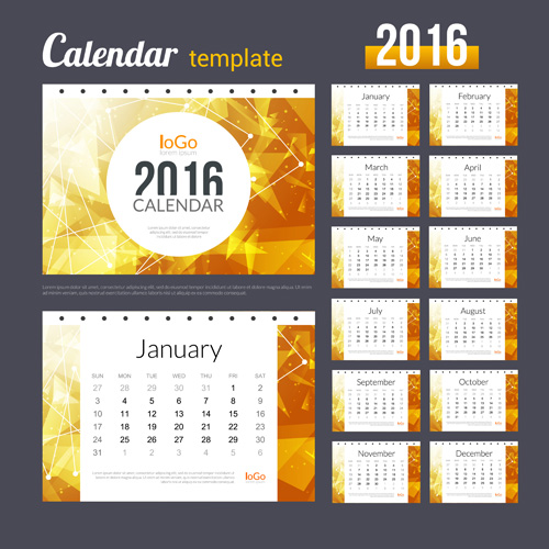 Creative Calendar 2016 Template Vector 09 modèle Créatif calendrier 2016   