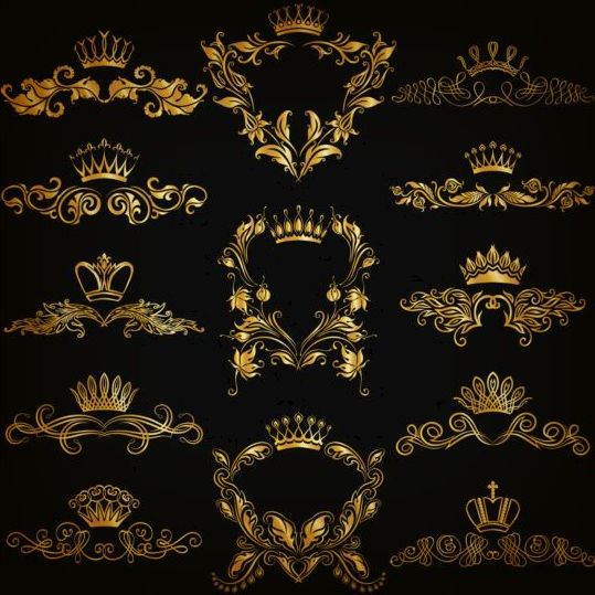 Krone mit goldenen Ornamenten Luxus-Vektor 03 Ornamente Luxus Krone gold   