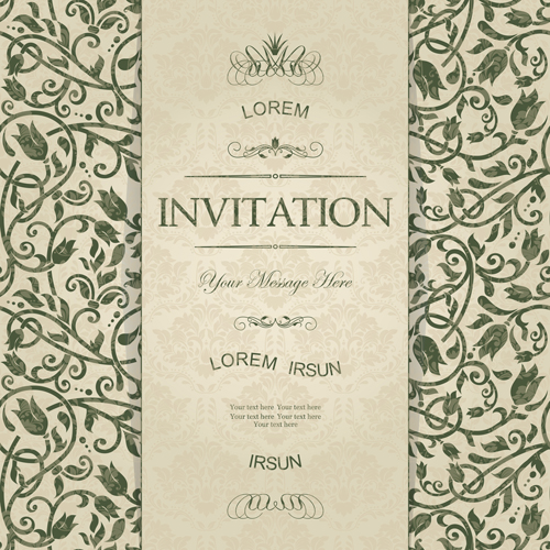 Cartes d’invitation Vintage floral vert foncé vecteur 07 vintage invitation floral cartes d’invitation cartes   