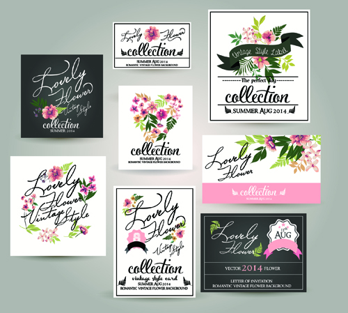Verschiedene Blumen-Hochzeits-Einladungskarten Vektor Hochzeit Einladungskarten Einladung different Blume   