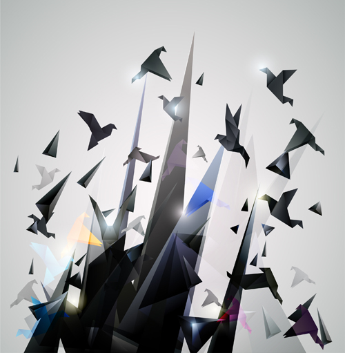 Oiseaux volants d’origami avec le vecteur de fond moderne 03 vol origami oiseaux moderne fond   