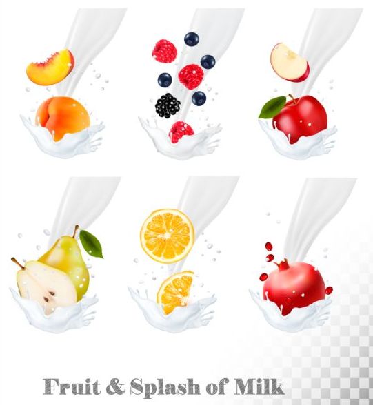 Illustration de vecteur de lait de fruit et d’éclaboussure 09 splash lait fruits   