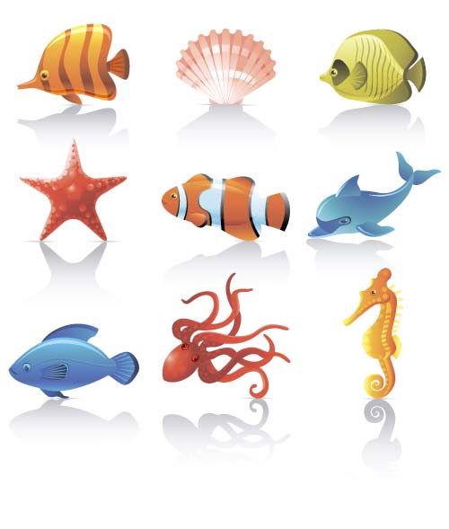 面白い海洋動物漫画ベクトルセット04 面白い 漫画 海洋 動物   
