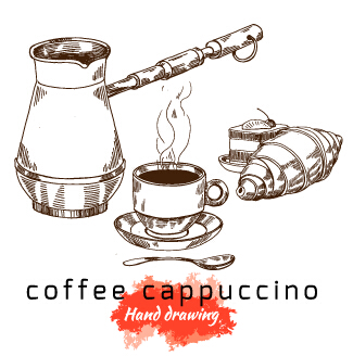 手描きコーヒーカプチーノベクター 手描き ハンドドロー ドローイング コーヒー   