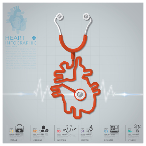 Gesundheit und medizinische Infografik mit Stethoskop-Vektor 04 Stethoskop Medizin Infografik Gesundheit   
