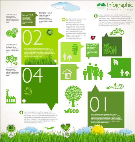 Moderne Ökologie-Infografiken grüner Schablone Vektor 09 Vorlage Ökologie modern Infografik   