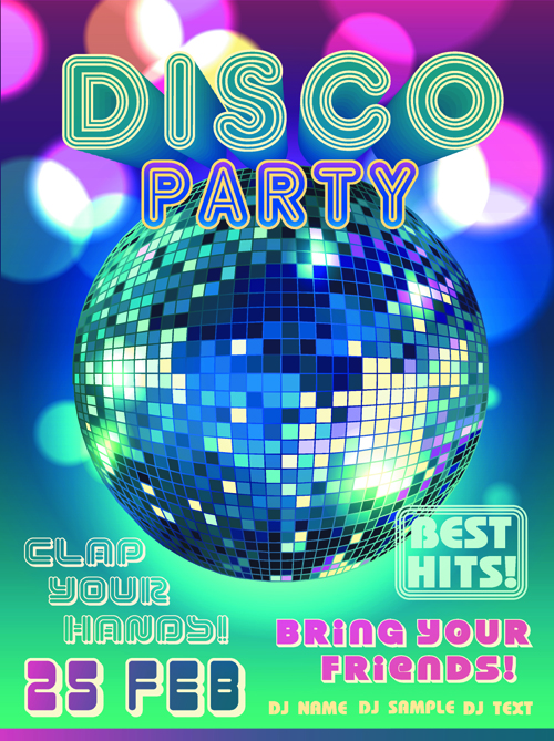 Neon Disco musique Party Flyers Design vecteur 02 musique flyer fête disco   
