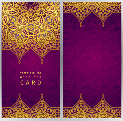 Violett mit goldenen, verzierten Grußkarten Vektor 03 ornate lila Karten gold Begrüßung   