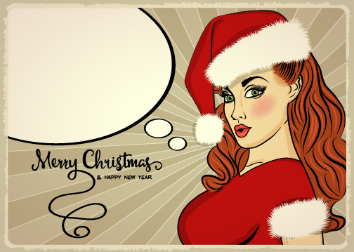 クリスマスガールベクトル01とレトロなクリスマスカード 女の子 レトロなフォント クリスマス カード   