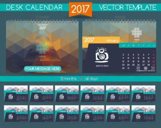 レトロなデスクカレンダー2017ベクトルテンプレート05 机 レトロフォント カレンダー 2017   