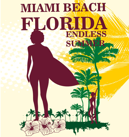 Vacances d’été Miami Beach poster vecteur 09 vacances poster plage miami été   