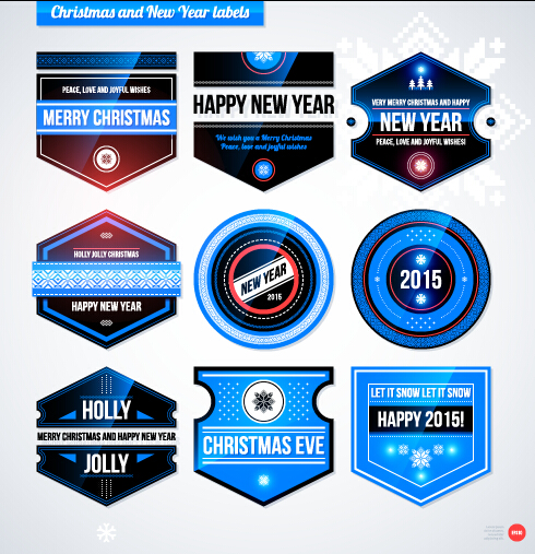 Weihnachten und Neujahr 2015 Etiketten blauen Stil Vektor 08 Weihnachten neues Jahr labels blue 2015   