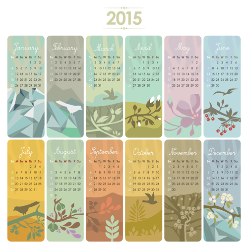 2015 Kalenderkarten Blumenvektor Karten Kalender floral 2015   