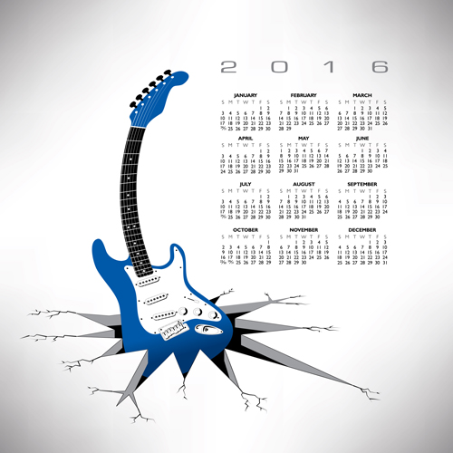 2016 calendriers avec la conception de vecteur de musique 03 musique design calendriers 2016   