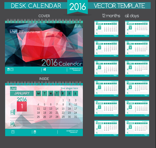 2016 Neujahr Schreibtisch Kalender Vektormaterial 111 Schreibtisch Neujahr material Kalender Jahr 2016   