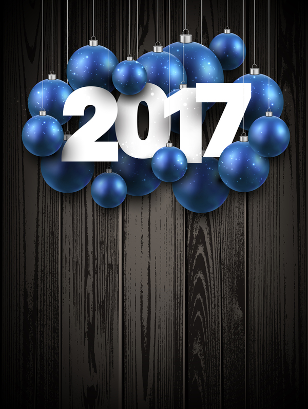 2017 boule de Noël bleu avec vecteur de fond en bois Noël en bois Boule Bleu 2017   