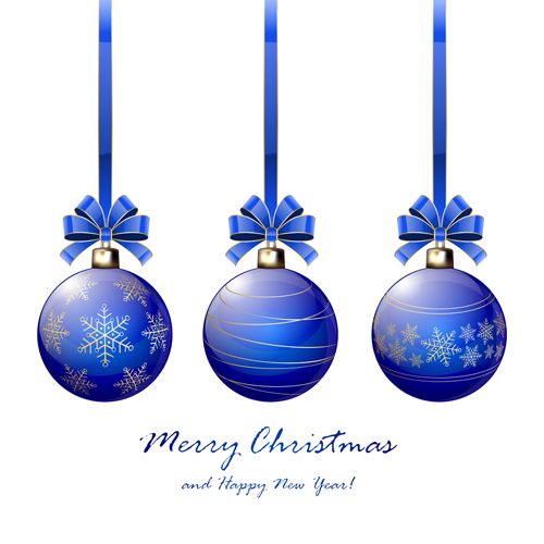 Boules de Noël bleues avec le vecteur de noeud de ruban ruban Noeud Noël boules Bleu   