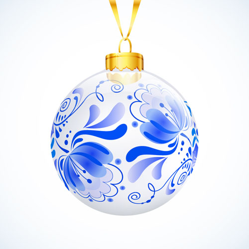 Boule de Noël floral bleu créatif vecteur 01 Noël floral Créatif boule de Noël Bleu   