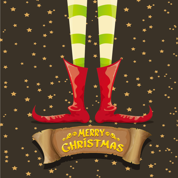 Cartoon-Elfenbeine mit Retro-Weihnachtsbanner-Vektor 10 Weihnachten Retro-Schrift Elfen cartoon Beine banner   