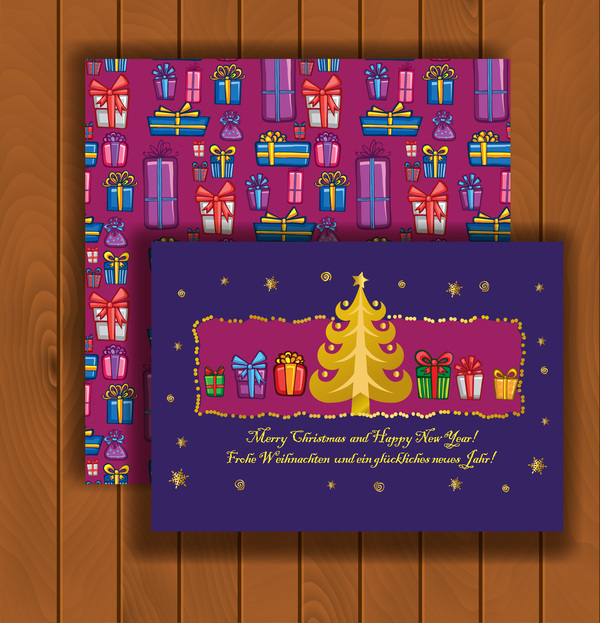 Cartes de voeux de Noël et enveloppes avec vecteur de fond en bois 16 voeux Noël enveloppes en bois cartes   
