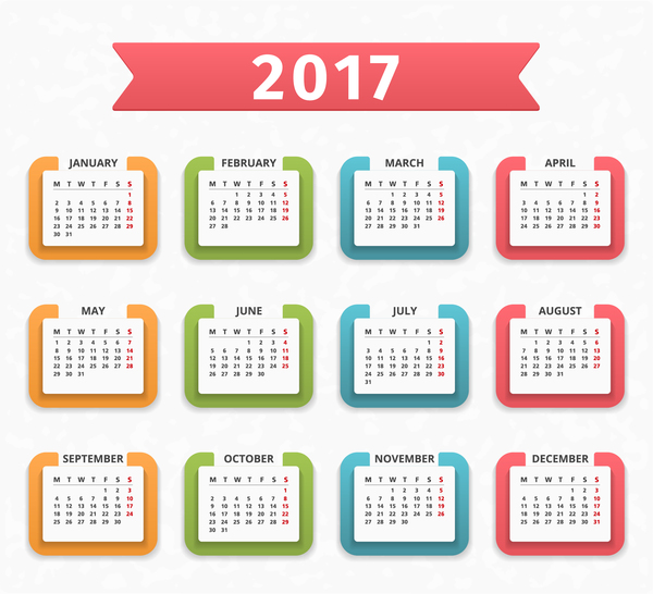 Farbige Papierkalender 2017 Vektordesign papier Kalender farbig 2017   