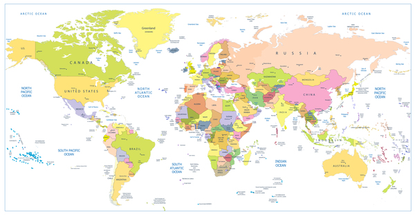 白いベクトル上に孤立した色付きの政治世界地図 色付き 政治 孤立 地図 世界   