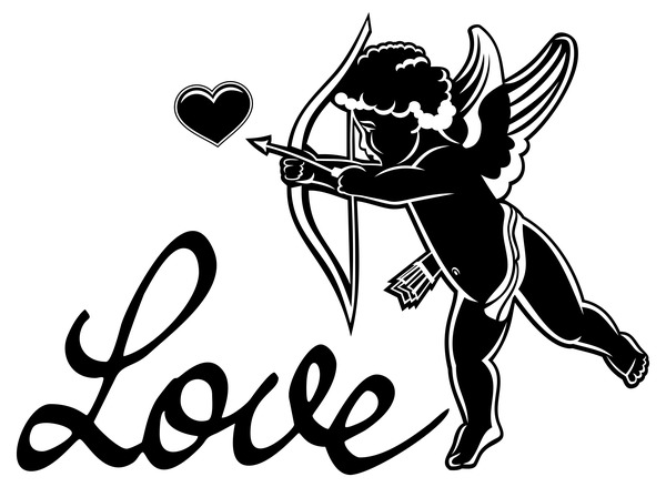 Cupid mit Valentin-Silhouetten Vektor 02 Valentine Silhouetten dekorativ cupid   