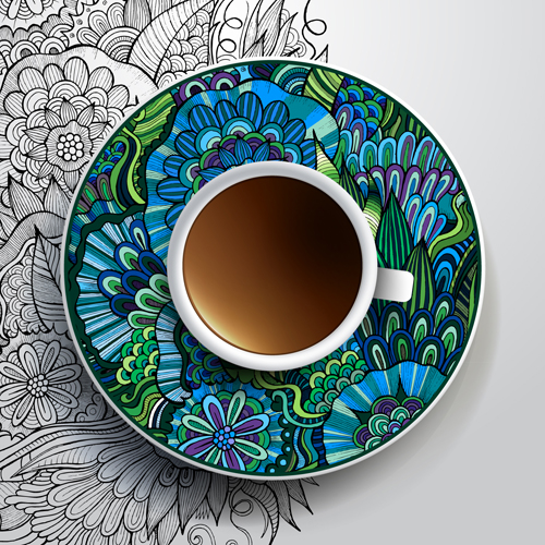 Ethnische Musterornamente und Kaffeetassen Vektor 04 tasse Ornamente ornament Muster kaffeetasse ethnic cup   
