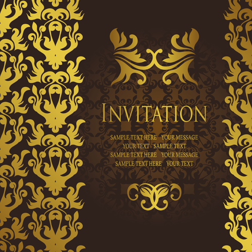 ゴールドの贅沢な招待状カードテンプレートベクトル 豪華な 招待状 テンプレート ゴールド   