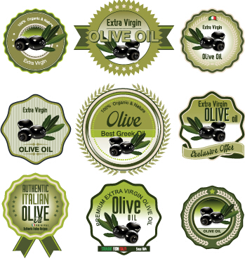Style vert huile d’olive badges vecteur 02 style vert olive huile d’olive badges   