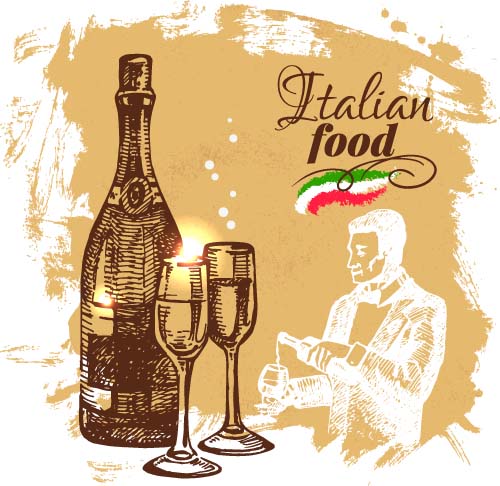手描きイタリア料理デザインベクター素材01 食品 材料 描画 手 デザイン イタリア語   