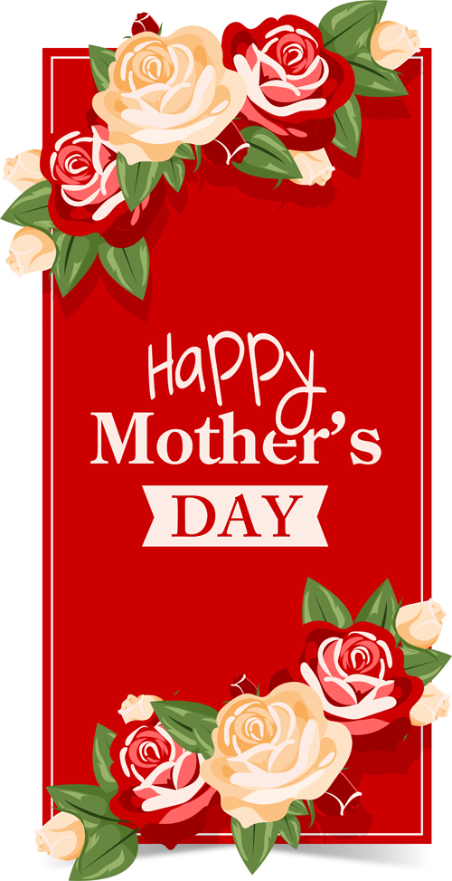 Carte de fête des mères rouge avec vecteur de fleur mère fleur carte   