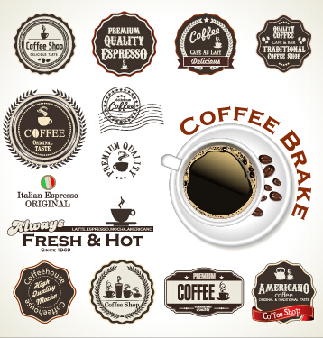 Badges rétro étiquette café vecteur ensemble police rétro étiquette cafe badges badge   