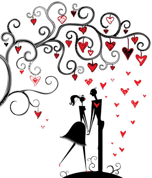 Éléments d’amour romantique avec vecteur de silhouette 01 silhouette romantique elements element   