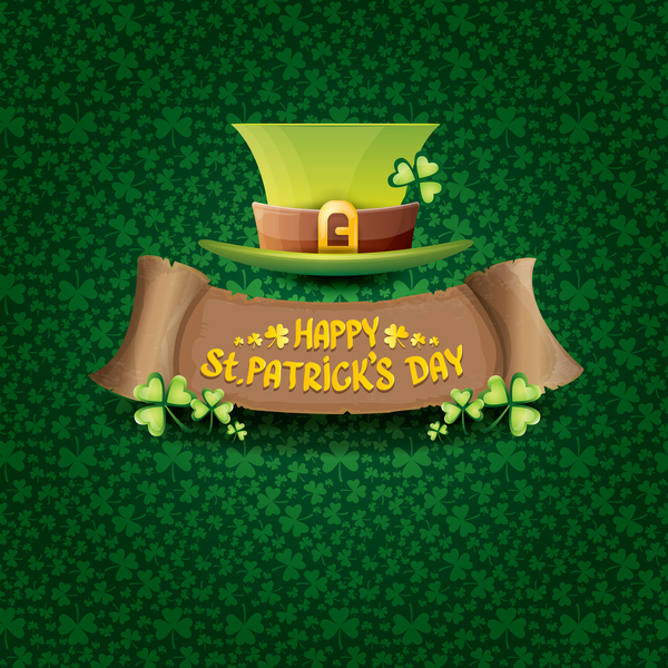 Saint Patricks Day rétro bannières avec chapeau et feuilles vertes motif vecteur 16 vert Saint police rétro Patrick \ 's motif jour feuilles chapeau bannières   