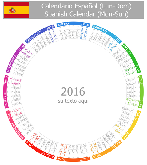 スペイン語2016グリッドカレンダーベクター素材01 スペイン語 グリッド カレンダー 2016   