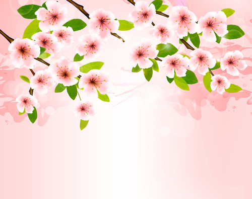 Fond rose de ressort avec le vecteur de fleurs rose printemps fond fleurs   
