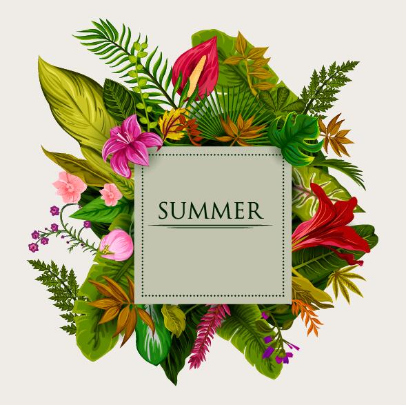 熱帯植物と花ベクトルと夏の背景09 花 熱帯 植物 夏   