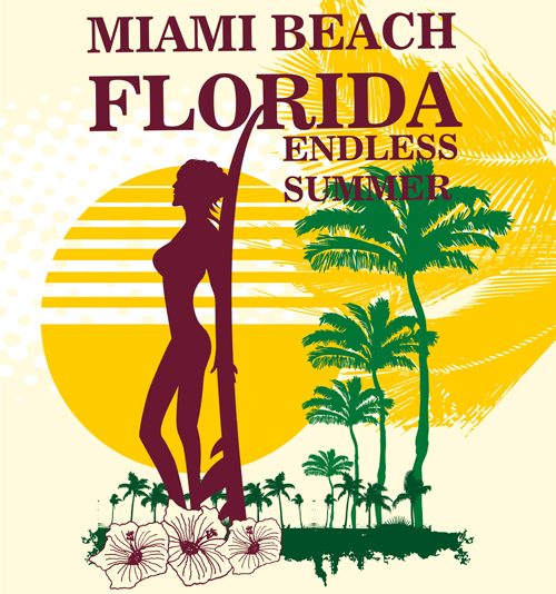 Vacances d’été Miami Beach affiche vecteur 08 vacances poster plage miami été   