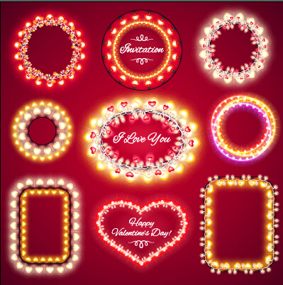 Valentines Day Light Frames Vektorset 02 Ventile Rahmen Licht   