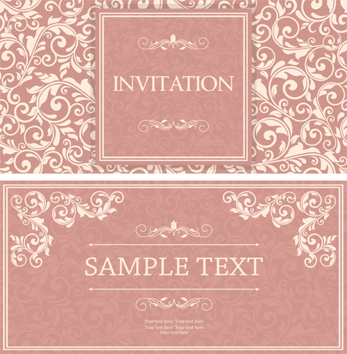 Cartes d’invitation VINTAG rose avec vecteur floral 02 rose invitation floral cartes d’invitation   