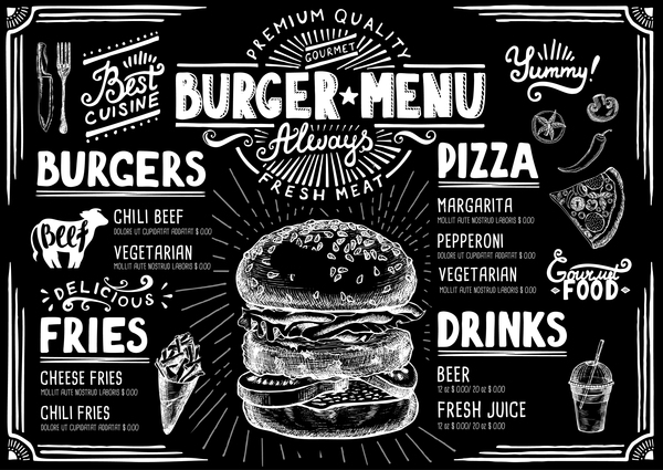 Vintage Burger Menü Vorlage Vektormaterial 03 vintage menu burger   