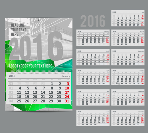 2016 Neujahr Schreibtisch Kalender Vektormaterial 120 Schreibtisch Neujahr material Kalender Jahr 2016   