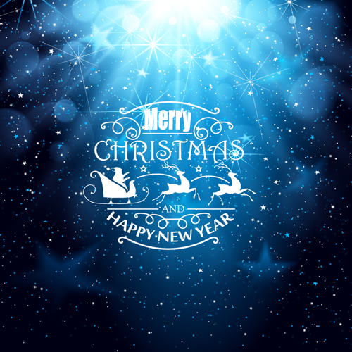 ブルークリスマスと新年グリーティングカードベクトル 青 新しい 挨拶 年 クリスマス カード   
