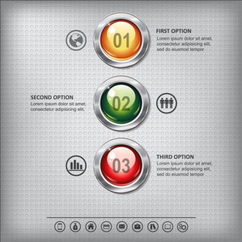 Business-Infografik mit Metallknopfvektor 02 Metall Infografik button business   